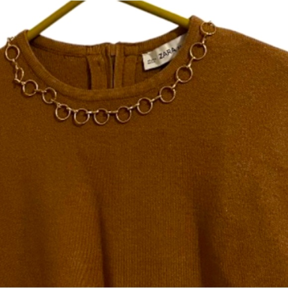Zara Knit Top With Chain Neckline Detail